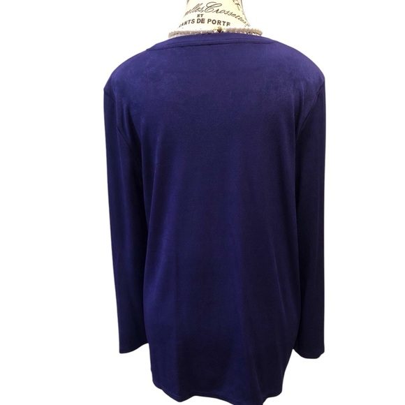 Chicos Sz 2 Large Elegant Blue Women's Travel Stretch Blouse L/S - Picture 2 of 5